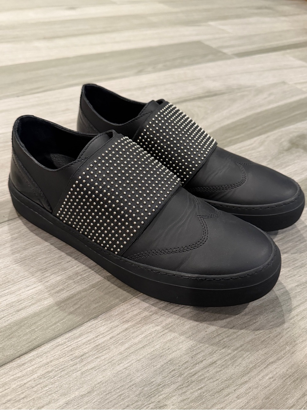 Jimmy Choo Black Leather Slip-on Loafers Shoes with Studs Details